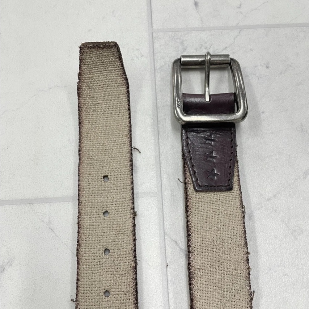 John Varvatos Men's Tan Canvas Belt with Silver Buckle - Picture 3 of 14
